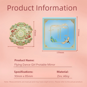 Miroir cosmétique portable personnalisé en alliage de zinc, style ancien des grottes de Dunhuang Mogao, avec relief de danseuse céleste volante, chinois - Product Image 6