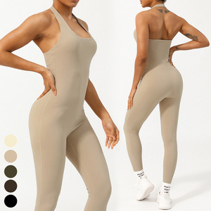 Halter <span class=keywords><strong>sans</strong></span> couture épissage bout à bout <span class=keywords><strong>sport</strong></span> body entraînement Fitness combinaisons une pièce Yoga combinaison pour femmes avec coussinets - Product Image 4