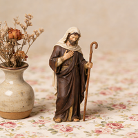 Statue religieuse de Jésus Pasteur en résine, figurine chrétienne avec bâton pour l'église, cadeau sacré catholique pour la décoration de Noël et de Pâques