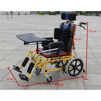 Fauteuil roulant pliable léger en acier pour enfants, poussette de voyage entièrement inclinable, aide à la mobilité réglable pour la rééducation