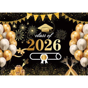 Toile de fond photographique Bleu Argent Classe de 2026, Décor de remise de diplôme, Bannière de fête avec ballons et feux d'artifice, Personnalisable pour la remise de diplôme - Product Image 6