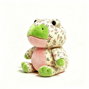 Rana de peluche personalizada con estampado floral, vientre peludo rosa y almohadillas verde menta, tela floral vintage estilo cottagecore - Product Image 4
