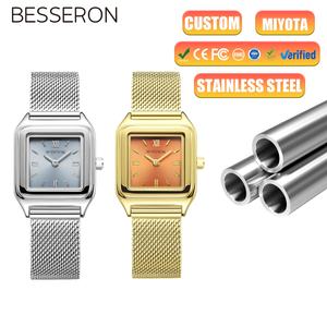 Montre à quartz carrée de luxe pour femme, mouvement Miyota, boîtier en alliage, bracelet en acier inoxydable, 26*34mm, aiguilles, étanche 3ATM - Product Image 1