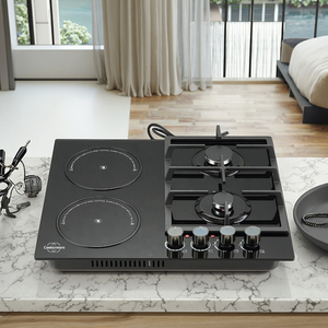 Cm407 lai 4 Burner đung: 2x2200W cảm ứng + 2x4.2KW khí W/điều khiển đồng bộ nhiên liệu kép bếp bếp <span class=keywords><strong>gas</strong></span> HOB - Product Image 5