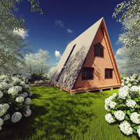 Maison triangulaire avec loft, maisonnette préfabriquée en bois en forme de A, avec toit en pente et design de loft, pour usage commercial/bureau