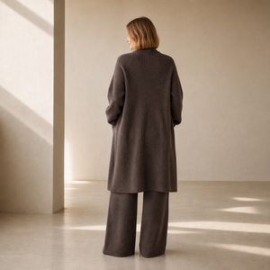 <span class=keywords><strong>Cardigan</strong></span> Lungo da Donna in Cashmere Lavorato <span class=keywords><strong>a</strong></span> Maglia, <span class=keywords><strong>con</strong></span> <span class=keywords><strong>Collo</strong></span> <span class=keywords><strong>a</strong></span> <span class=keywords><strong>Scialle</strong></span>, Apertura Frontale e Tasche, OEM Ingrosso - Product Image 3