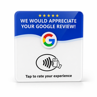 Plaque de comptoir NFC personnalisée avec logo, en acrylique, pour avis Google, 12x12cm, étanche, avec QR et réseaux sociaux, avec base