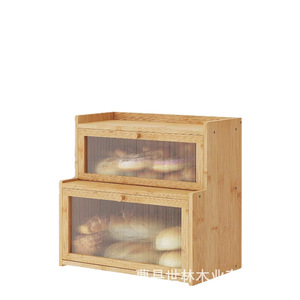 Boîte à pain en bambou à double couche, couleur bois naturel, rangement de cuisine, conteneur alimentaire, boîte à pain - Product Image 5