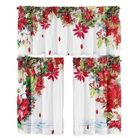 SUNWISHA Rideaux de cuisine translucides en polyester à passe-tringles, motif Poinsettia de Noël, lavables en machine, lot de 3 pièces, 52'' Lx18''