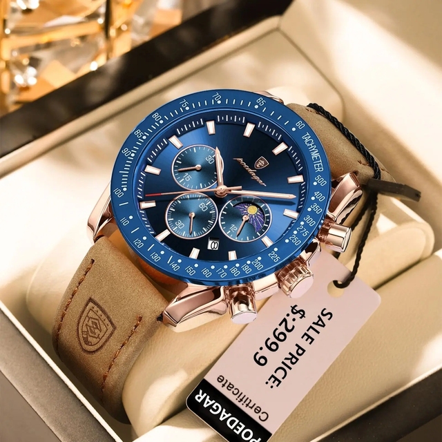 2024 New POEDAGAR 609 Top Brand Luxury Watch for Man Sports Waterproof Chronograph Leather Men's Watches Quartz Male Clocks