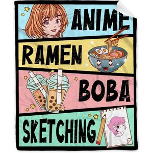 Couverture en flanelle rose Anime Girl Ramen Cat, couverture de sieste légère et respirante pour lit, canapé, impression personnalisée - Product Image 6