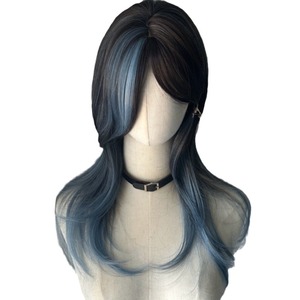 [Cola de lobo azul y negra] Familia de Xiao Chi. La <span class=keywords><strong>peluca</strong></span> está dividida en reflejos degradados negros y azules, con una longitud media - Product Image 5