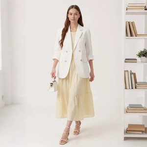 Hanruisi Blazer blanc femme Double boutonnage revers Chic <span class=keywords><strong>veste</strong></span> décontractée léger bureau sur taille femme élégant <span class=keywords><strong>costume</strong></span> <span class=keywords><strong>manteau</strong></span> - Product Image 1