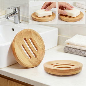 Jabonera Redonda de Bambú Ecológica y Duradera al por Mayor con Diseño Moderno para Ducha y Baño - Product Image 4