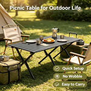 Table de pique-nique pliante ultra-légère, durable et portable, stable et sans basculement, pour repas en extérieur, camping et stand. - Product Image 5