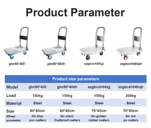 60mm40mm ขนาดเล็กพับง่ายโลหะเหล็กเงินพับได้เคลื่อนย้ายคลังสินค้าผลักดันแพลตฟอร์มรถบรรทุกมือรถเข็น