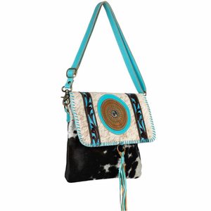 Handtooled Vintage Style femmes véritable peau de vache cheveux sur cuir sac à bandoulière fermeture éclair toile à la main décontracté quotidien cadre rotin - Product Image 3