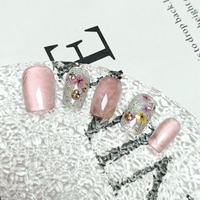 10 Tailles de Faux Ongles Courts Faits Main à Coller, Design Premium Fleur Séchée Effet Œil de Chat, Amovibles et Réutilisables