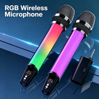 Système de microphone sans fil 2,4 GHz 1 à 2 micros portatifs RGB rechargeables avec lumières LED pour karaoké