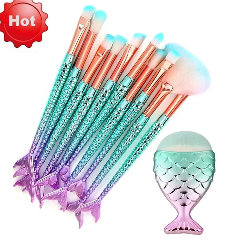 New Mermaid 11 Cái Trang Điểm Brushes Foundation Eyeshadow Đường Viền Nàng Tiên Cá Make Up Brushes