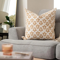 Housse de coussin en coton 100% imprimé botanique Ocre, motif moderne, pour canapé, chambre, textile de maison