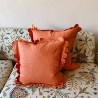 2 Pièces/Lot Nature French 100% Housse de coussin en lin Housses de coussin bord festonné lin vintage taie d'oreiller pour hôtel