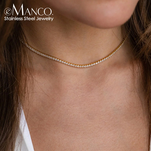 Collar de Tenis EManco de Acero Inoxidable Chapado en Oro, <span class=keywords><strong>Accesorios</strong></span> Cortos de Alta Calidad al <span class=keywords><strong>por</strong></span> Mayor - Product Image 1