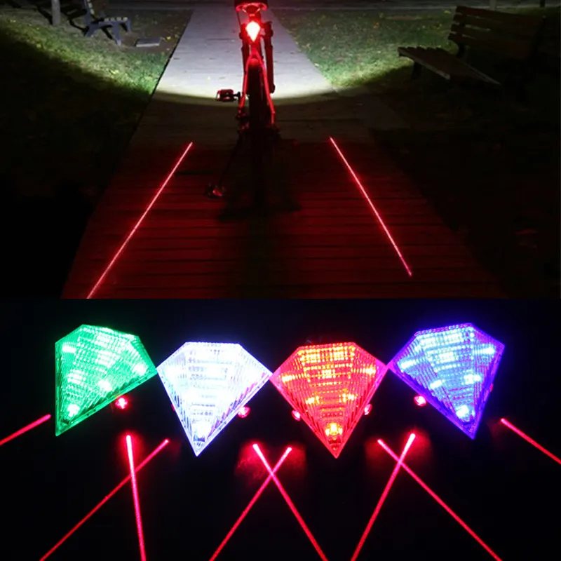 Bike Bicycle Cycling 8 LED 2 Laser Beam Tail Light Safety Rear Warning Lamp 3 Modes Dazzling led diamond light