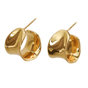 Pendientes de Aro Anchos en Forma de C, Aleación de Zinc, Chapados en Oro, Geométricos, Modernos para Mujer, 2026 - Product Image 2