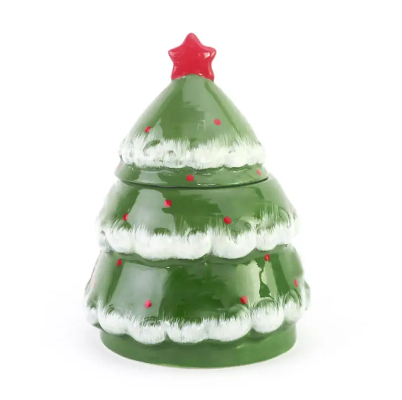 Weihnachts keramik harter Dolomit baum Keksdose Hand bemalung 3D Weihnachts baum Speicher behälter