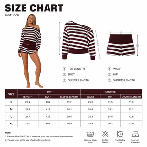 Fabricant de tricots OEKO-TEX – Ensemble décontracté pull rayé et short pour femme, haut épaules dénudées, OEM, marque privée, vente en gros - Product Image 5