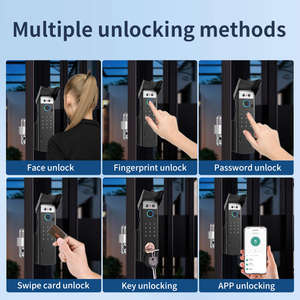 Glomarket Tuya WiFi Serrure de porte intelligente avec antivol étanche Double empreinte digitale Déverrouillage facial et <span class=keywords><strong>interphone</strong></span> vidéo pour porte en bois - Product Image 2