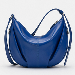 Bolso de Hombro Media Luna para Mujer, de Cuero Azul, Estructurado, con Correa Ajustable y Hebilla Metálica, para Uso Diario - Product Image 3