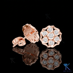 Pendientes de Diamantes Cultivados en Laboratorio con Diseño Floral, Oro Sólido de 14K/18K, Halo Festoneado Clásico, Certificado IGI, Regalo de Novia para Mujer - Product Image 2