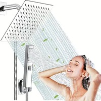 Pommeau de Douche Haut de Gamme 8-10-12 Pouces, Finition Chromée Luxueuse, Économie d'Eau, Réduction de Pression, Combinaison Pluie et Jet, Céramique, Extérieur