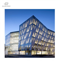 Système de façade de magasin en verre, mur de façade en verre de luxe, structure en acier léger, façade en verre paramétrique