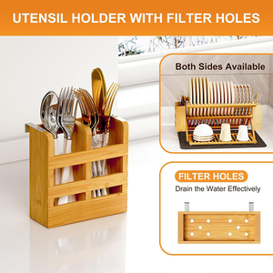 Escurridor de Platos de Bambú Plegable de <span class=keywords><strong>3</strong></span> <span class=keywords><strong>Niveles</strong></span>, Resistente y Personalizado, con Compartimento para Cubiertos y Tapete de Secado para Encimera - Product Image 4