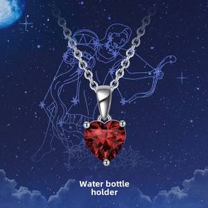 Collar con colgante de piedras preciosas de Plata de Ley 925 fina, cadena de eslabones con forma de corazón romántico de piedra natal de circón de tres garras del zodiaco doce - Product Image 5