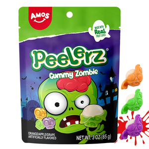 Amos peelerz Gummy bán buôn trái cây Hương vị kẹo Jelly kẹo Halloween Zombie peelable Gummy kẹo - Product Image 1
