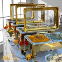 Ensemble de chauffe-plats de luxe en acier inoxydable pour buffet de mariage, 9L, doré, avec réchaud intérieur divisé pour traiteur