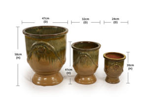 Pot de fleurs en céramique émaillée bleue brillante de style américain, écologique, durable, avec motif médaillon en relief, pour l'intérieur et l'extérieur, maison et jardin - Product Image 2