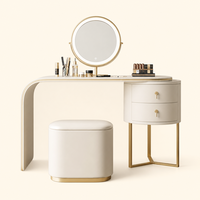 Ensemble de coiffeuse de chambre d'hôtel moderne nordique avec miroir LED, bureau de maquillage convertible de luxe minimaliste en MDF avec tiroirs de rangement