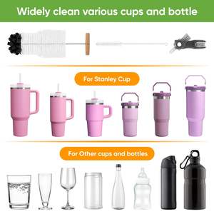 Cepillo limpiador de botellas con mango largo de madera para vasos Stanley, cepillo de limpieza de tapas de tazas 3 en 1, cepillo largo para pajitas - Product Image 3