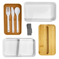 Lonchera Bento Apilable con Logotipo Personalizado, Contenedor de Alimentos de Plástico Reciclado con Tapa con Soporte para Teléfono de Bambú, para Regalos de Bienvenida para Empleados
