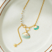 Collier en acier inoxydable émaillé avec pendentif coquillage et perle asymétrique, plaqué or 18K PVD, inaltérable, bijoux océaniques