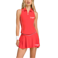 Set rok wanita 2 potong, setelan rok tenis, pakaian tenis mewah, modis, atasan Tank Top setengah ritsleting dan rok pinggang tinggi