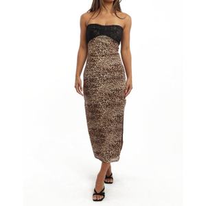 Nuevo Vestido de Fiesta sin Tirantes con Estampado de Leopardo para Mujer, Vestido Midi de Cóctel Ajustado con Abertura Alta y Corsé de Encaje - Product Image 1