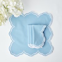 Napperons à bords festonnés avec lettres brodées, serviettes en lin à bords festonnés, 100% lin