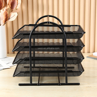 Porte-fichiers de bureau multifonctionnel Stable Amovible Quatre couches Fer Art Stockage de données Grille métallique Rack de rangement de bureau Rack de bureau