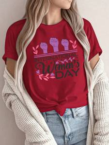 T-shirt Elegante da Donna One Piece Girocollo Maniche Corte Stampa Giornata Internazionale della Donna Stile Casual 100% Cotone Jersey - Product Image 3